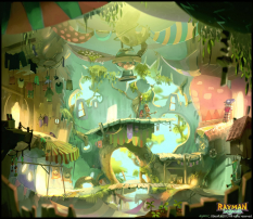 Frogs Level concept art from Rayman Legends by Aymeric Kevin