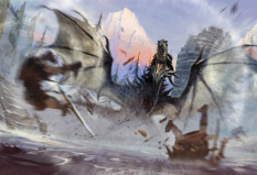 Concept art of Alduin Attack from The Elder Scrolls V: Skyrim by Ray Lederer