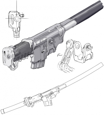 Concept art of Samuel' Saya weapon for Metal Gear Rising: Revengeance