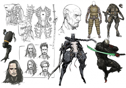 Sketches of ideas for samurais for Metal Gear Rising: Revengeance