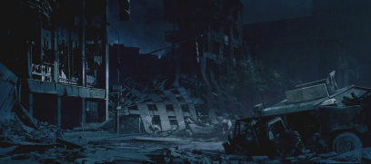 Concept art of outside ruins for The Last of Us