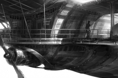 Concept art of an air barge for Bioshock Infinite by Ben Lo