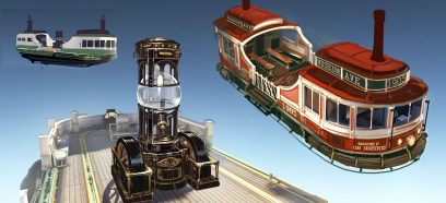 Concept art of air trolleys for Bioshock Infinite by Ben Lo