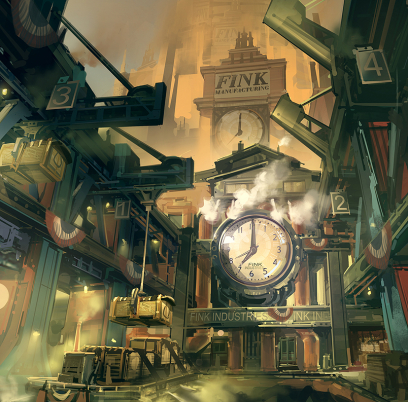 Early concept art of Finkton for Bioshock Infinite by Ben Lo