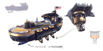 Concept art of a troop transport for Bioshock Infinite by Ben Lo