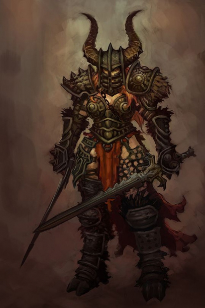 Concept art of a female barbarian for Diablo III