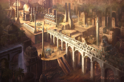 Caldeum bridge concept art for Diablo III