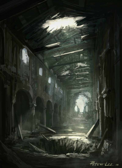 Tristram cathedral interior concept art for Diablo III