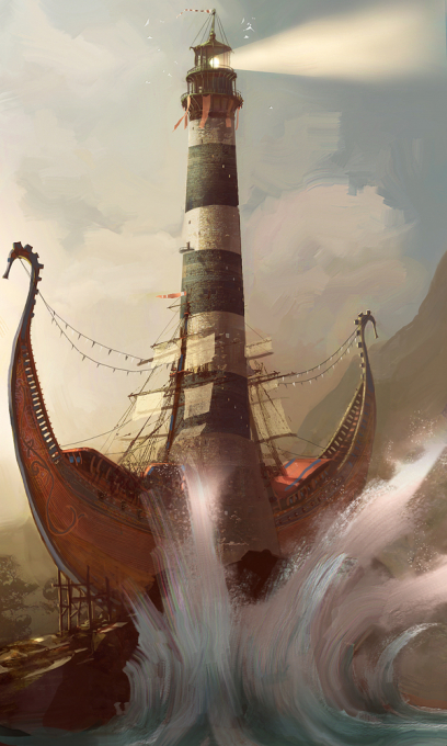 Concept art of lion's arch anchor lighthouse for Guild Wars 2 by Levi Hopkins