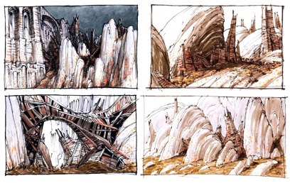 Concept art of structure sketches for Guild Wars 2