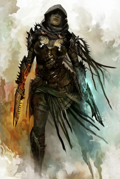Concept art of female gunner for Guild Wars 2 by Kekai Kotaki