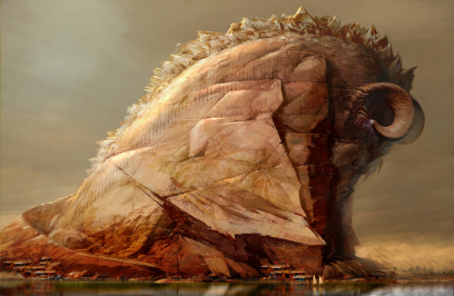 Concept art of defeated dragon for Guild Wars 2 by Daniel Dociu