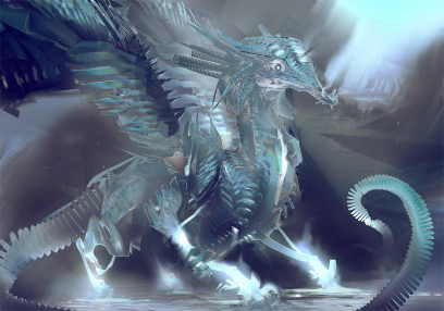 Concept art of ice dragon for Guild Wars 2 by Levi Hopkins