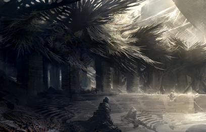 Concept art of environment concept for Guild Wars 2 by Kekai Kotaki