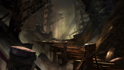 Concept art of cave planks for Guild Wars 2 by Neal Hanson