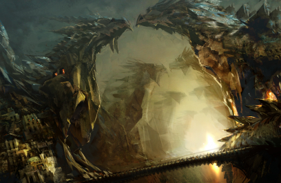 Concept art of dragon alley for Guild Wars 2 by Daniel Dociu