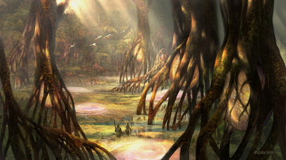 Concept art of forest for Guild Wars 2 by Hyojin Ahn