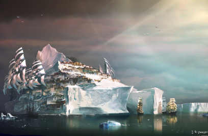 Concept art of iceberg ship for Guild Wars 2 by Daniel Dociu