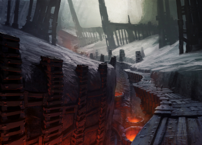 Concept art of dredge sorrows furnace for Guild Wars 2 by Matthew Barrett