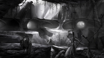 Concept art of orr ruins underground chamber for Guild Wars 2 by Levi Hopkins