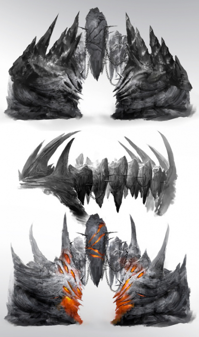 Concept art of altar for Guild Wars 2 by Kekai Kotaki