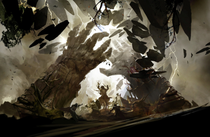 Concept art of earth elemental for Guild Wars 2 by Kekai Kotaki
