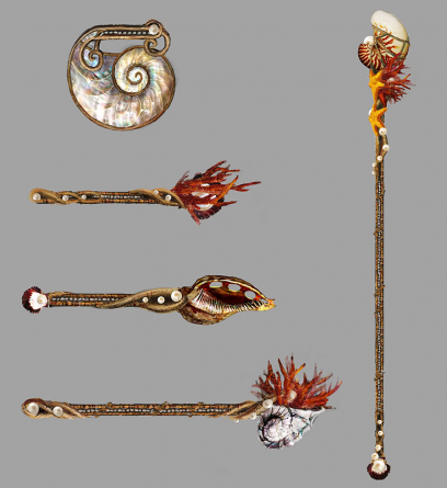 Concept art of quaggan weapons for Guild Wars 2 by Nadine McKee