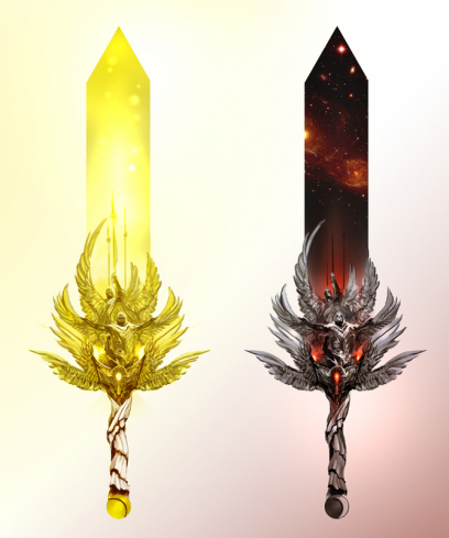 Concept art of swords for Guild Wars 2 by Kekai Kotaki