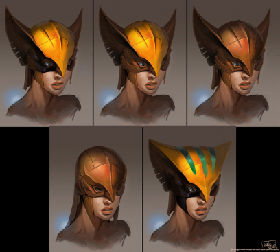 Concept art of Hawkgril Faces for Injustice Gods Among Us