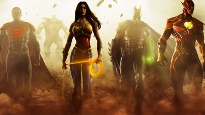 Concept art of Superman, Solomon Grundy, Wonder Woman, Batman and Flash for Injustice Gods Among Us