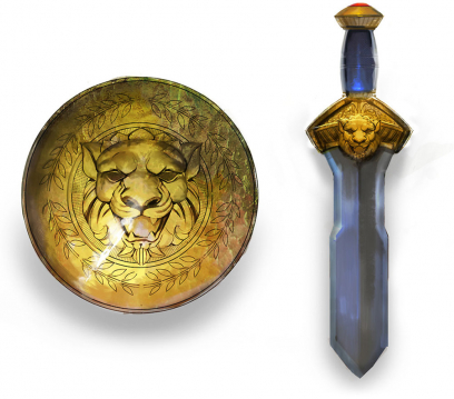 Concept art of Wonder Woman's Sword and Shield for Injustice: Gods Among Us