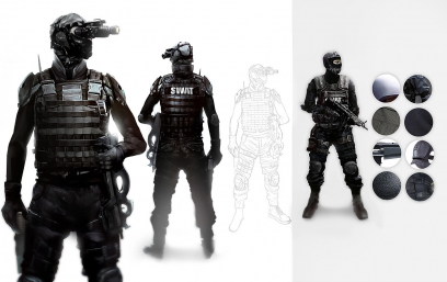 Concept art of a SWAT officer from Beyond: Two Souls by Florent Auguy