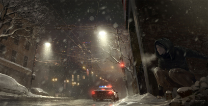 Concept art of Jodie hiding from Beyond: Two Souls by Geoffroy Thoorens