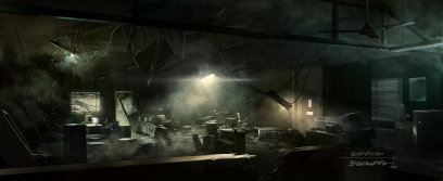 Concept art of a trashed office from Beyond: Two Souls by Francois Baranger