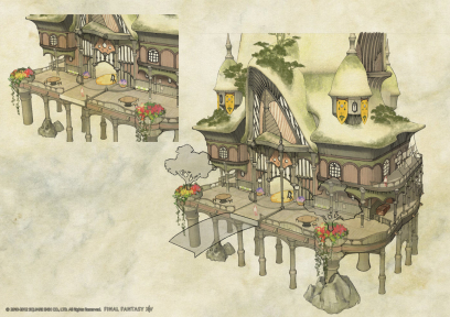 Concept art of Aquatic Town Buildings from Final Fantasy XIV: A Realm Reborn