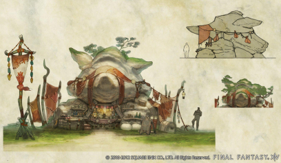 Concept art of Kikirun Tribe Stalls from Final Fantasy XIV: A Realm Reborn