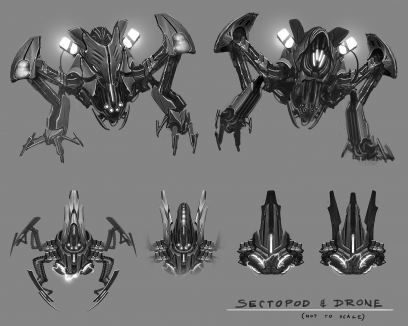 Concept art of a sectopod and drone from XCOM: Enemy Unknown