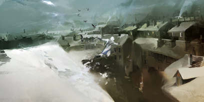 Winter Roofs - concept art from Assassin's Creed III by Khai Nguyen
