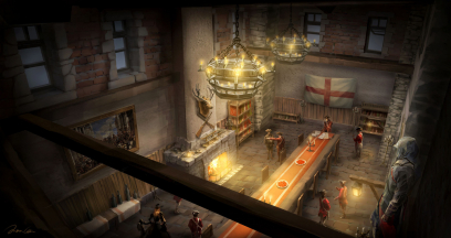 Fort Walcott Dining Room - concept art from Assassin's Creed III by Khai Nguyen