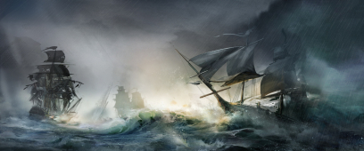 Naval Battle - concept art from Assassin's Creed III by Khai Nguyen
