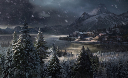 Concept art of lake vista from The Last of Us by Aaron Limonick