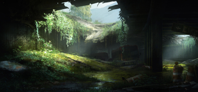 Concept art of a tunnel from The Last of Us by John Sweeney