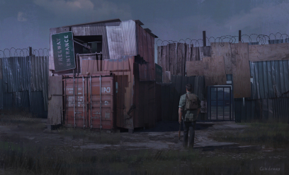 Concept art of a makeshift wall from The Last of Us by Nick Gindraux