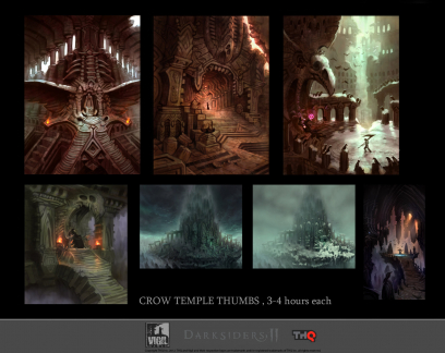 Concept art of Crow Temple Thumbnails from Darksiders 2 by Jonathan Kirtz