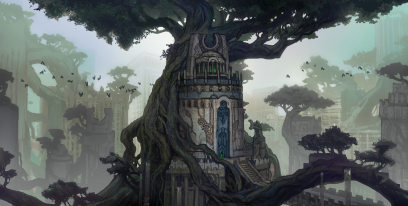 Concept art of Forest Skyscraper from Darksiders 2 by Nick Southam