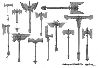 Concept art of Battle Axes from Darksiders 2 by Paul Richards