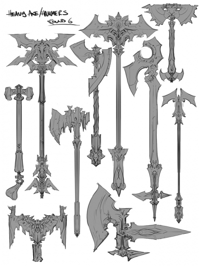 Concept art of Battle Axes from Darksiders 2 by Paul Richards