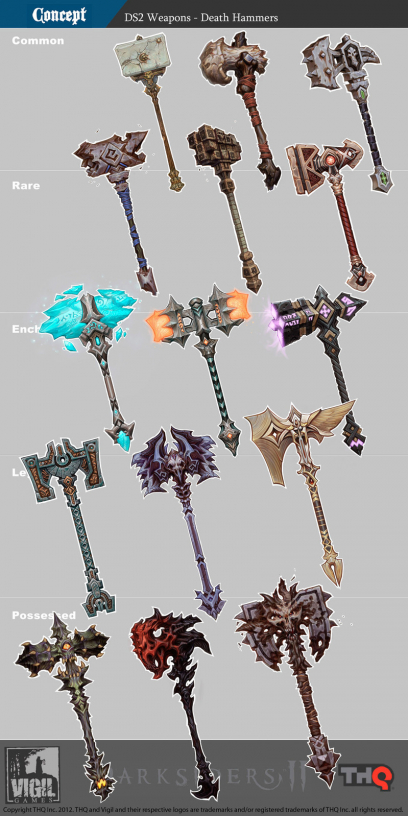 Concept art of Hammers from Darksiders 2 by Jonathan Kirtz