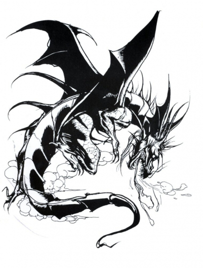 Dragon concept art from Final Fantasy by Yoshitaka Amano