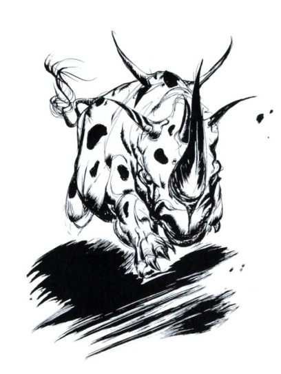 Tusk Rhino concept art from Final Fantasy II by Yoshitaka Amano